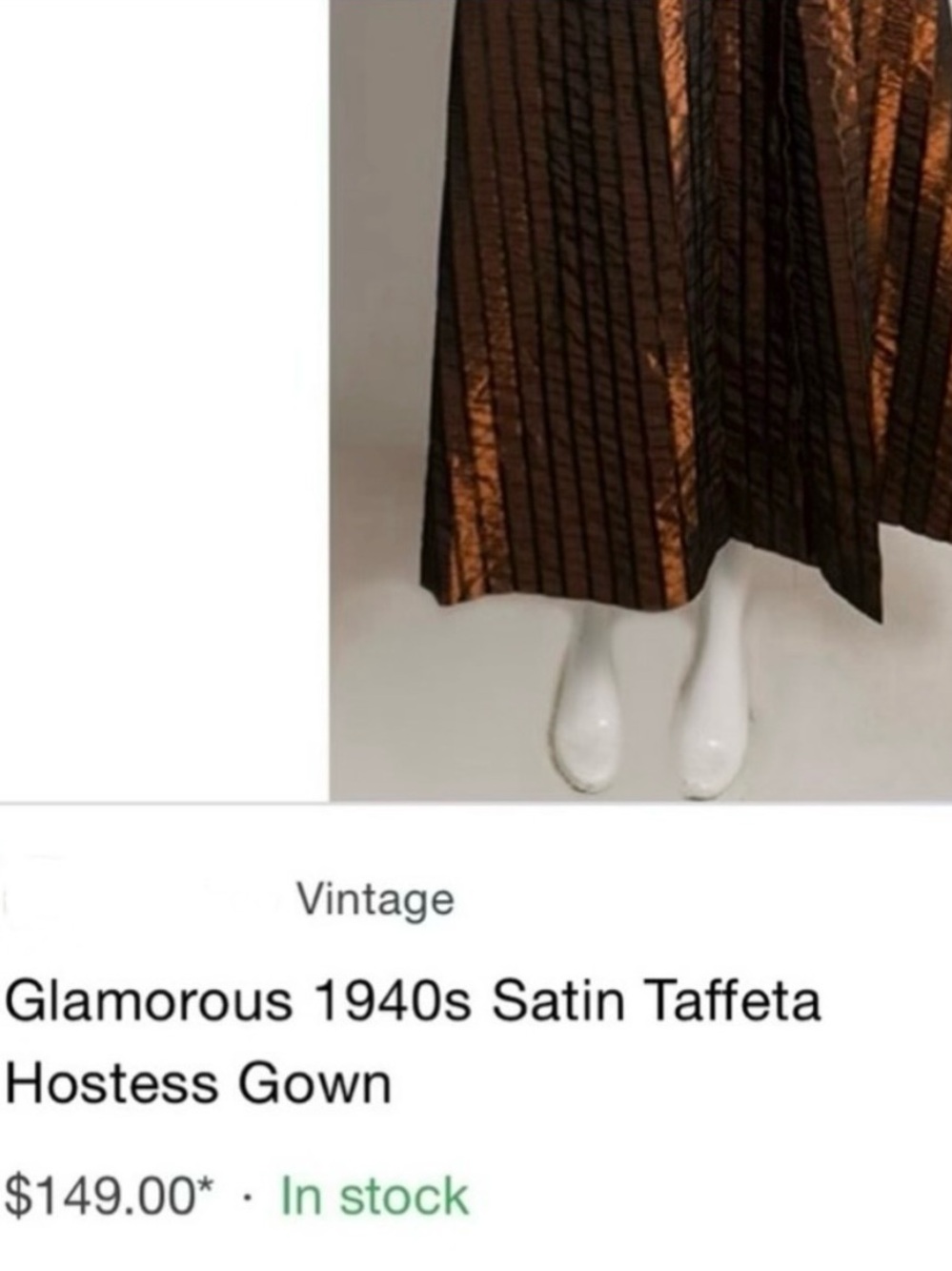 Glamorous 1940’s Satin Taffeta Lurex Full Length XS Hostess Gown - Picture 4 of 9